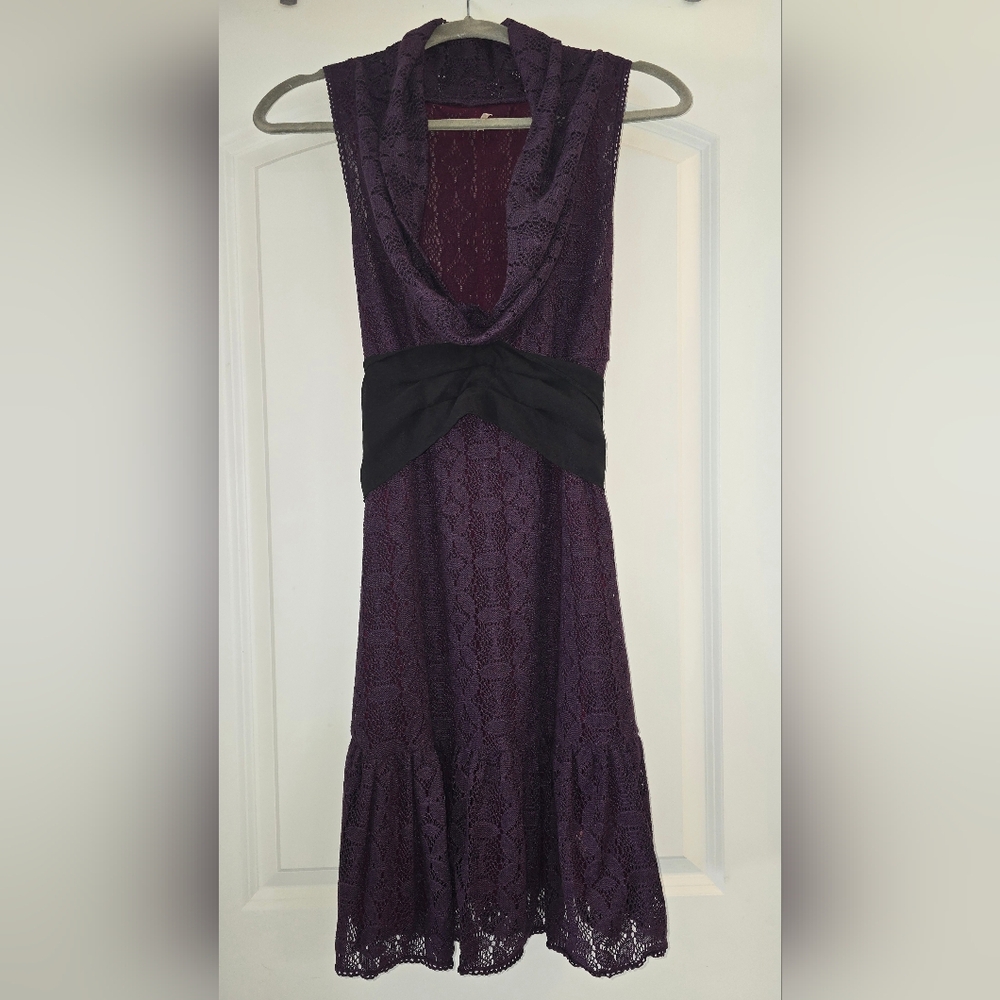 Lovely Purple Lace Overlay Dress With Sash